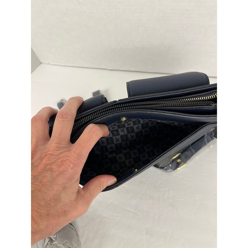 London Fog Collection Evelyn Multi Crossbody Bag Purse Navy Blue Gold Accents - Picture 10 of 12